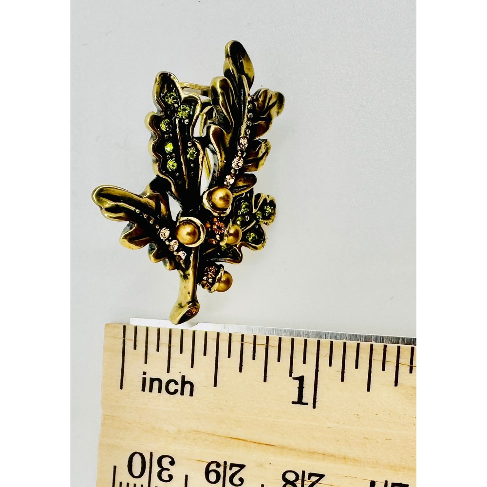 Fall Style Heidi Daus Oak Leaf Acorn Earrings Green Crystal Omega Back Pierced - Picture 7 of 9